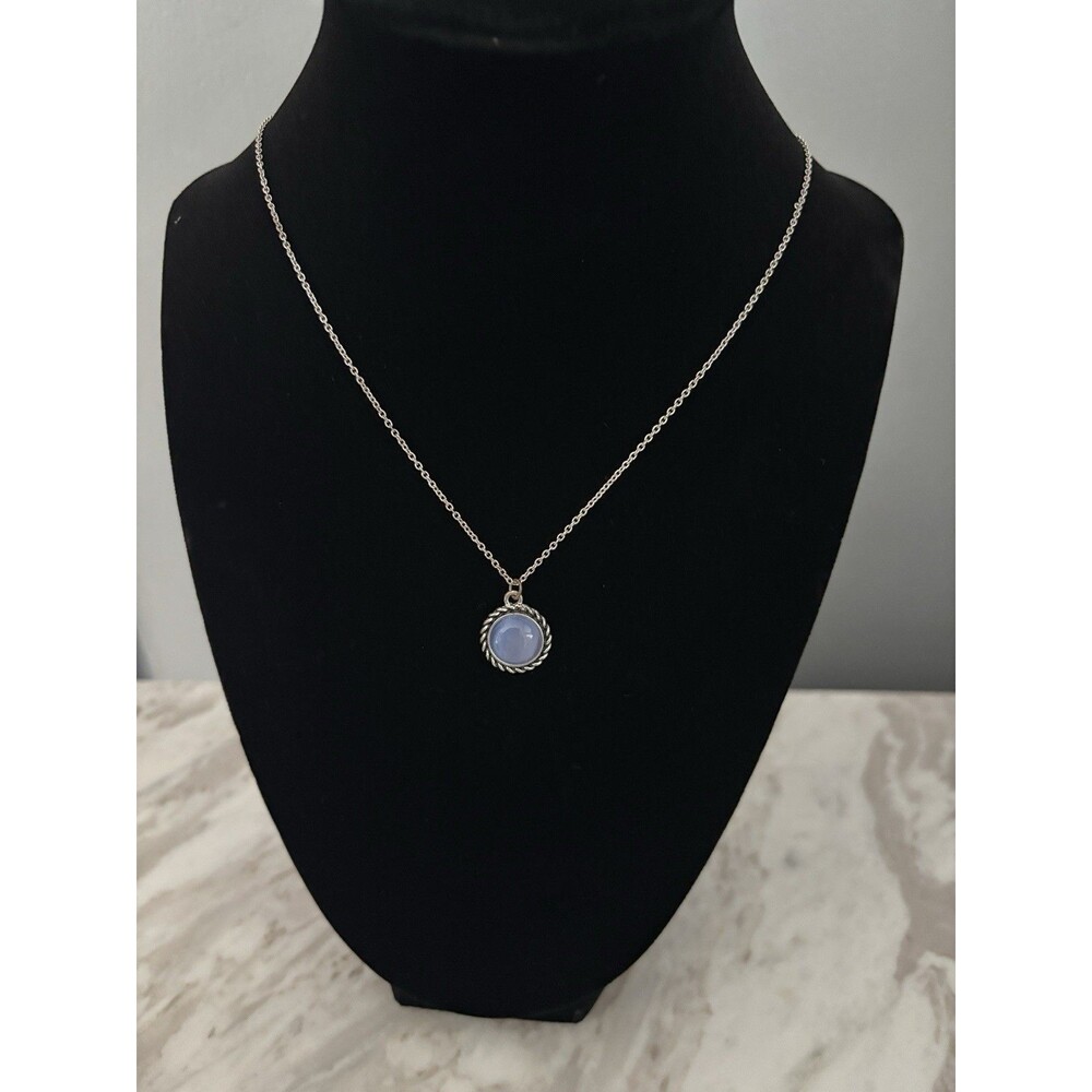 Women’s Blue Cat’s Eye Twisted Rope-Trim Pendant Necklace 11 inches